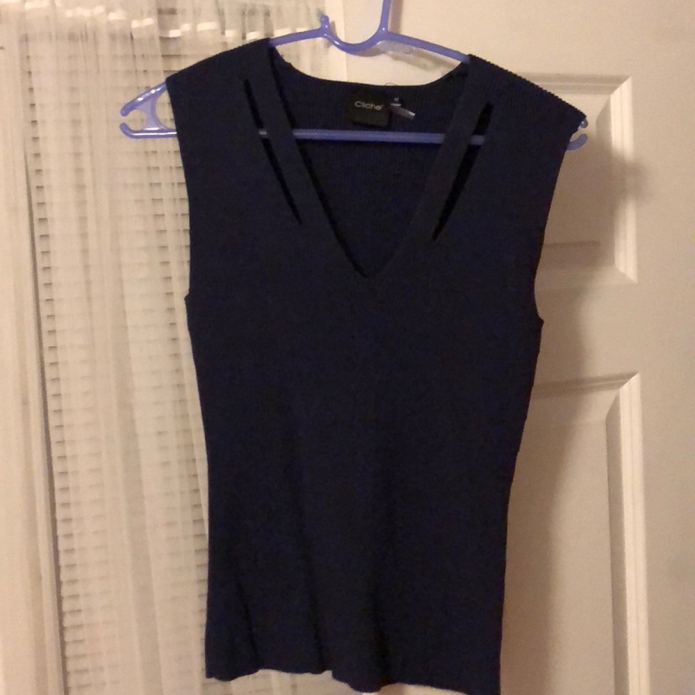 Royal blue knit top with cutouts